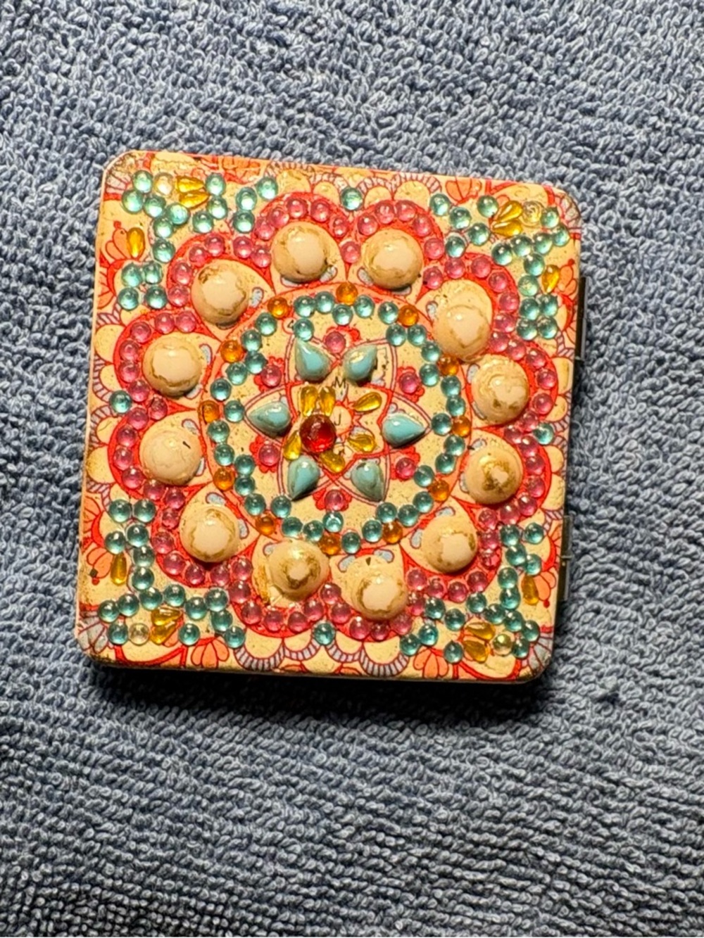 Boho Rhinestone Mandala Compact Mirror | Floral Mosaic Makeup Case